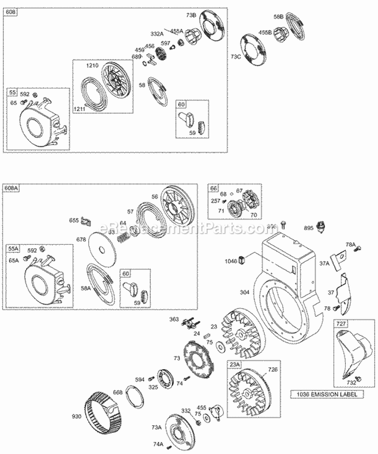 Blower HousingShrouds Flywheel Rewind Diagram and Parts List for  Briggs and Stratton Engine